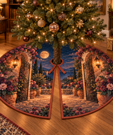 Moon Garden Gate Birthday Tree Skirt — Festive Lunar Floral Base Cover To Celebrate Birthdays With Stylish Holiday Flair
