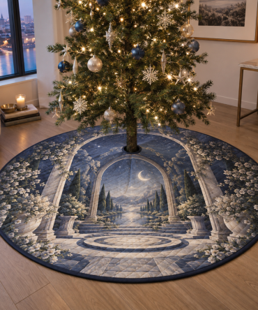 Moon Garden Gate Gallery Tree Skirt — Gallery-Ready Lunar Floral Christmas Base Cover For Sophisticated Holiday Styling