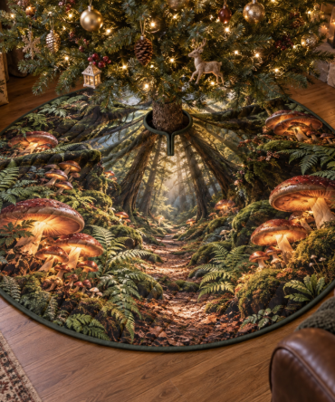Cozy Woodland Mushroom Christmas Tree Skirt — Rustic Toadstool Tree Base Cover For Holiday Décor & Gift-Ready Cozy Cabin Style