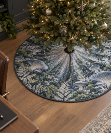 Office Woodland Mushroom Tree Skirt - Professional Rustic Fungi Mat For Workspaces, Low-Profile, Durable & Easy-Care
