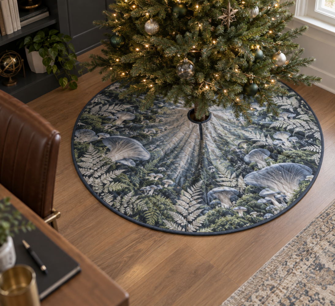 Office Woodland Mushroom Tree Skirt - Professional Rustic Fungi Mat For Workspaces, Low-Profile, Durable & Easy-Care