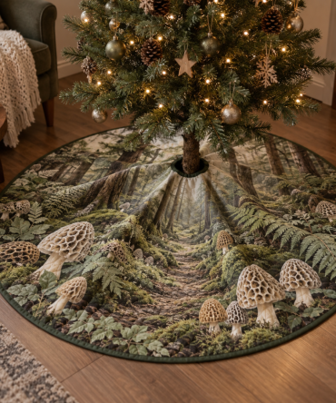 Quiet Corner Woodland Mushroom Tree Skirt - Serene Fungi Print For Cozy Spaces, Low-Profile & Soft-Touch Fabric