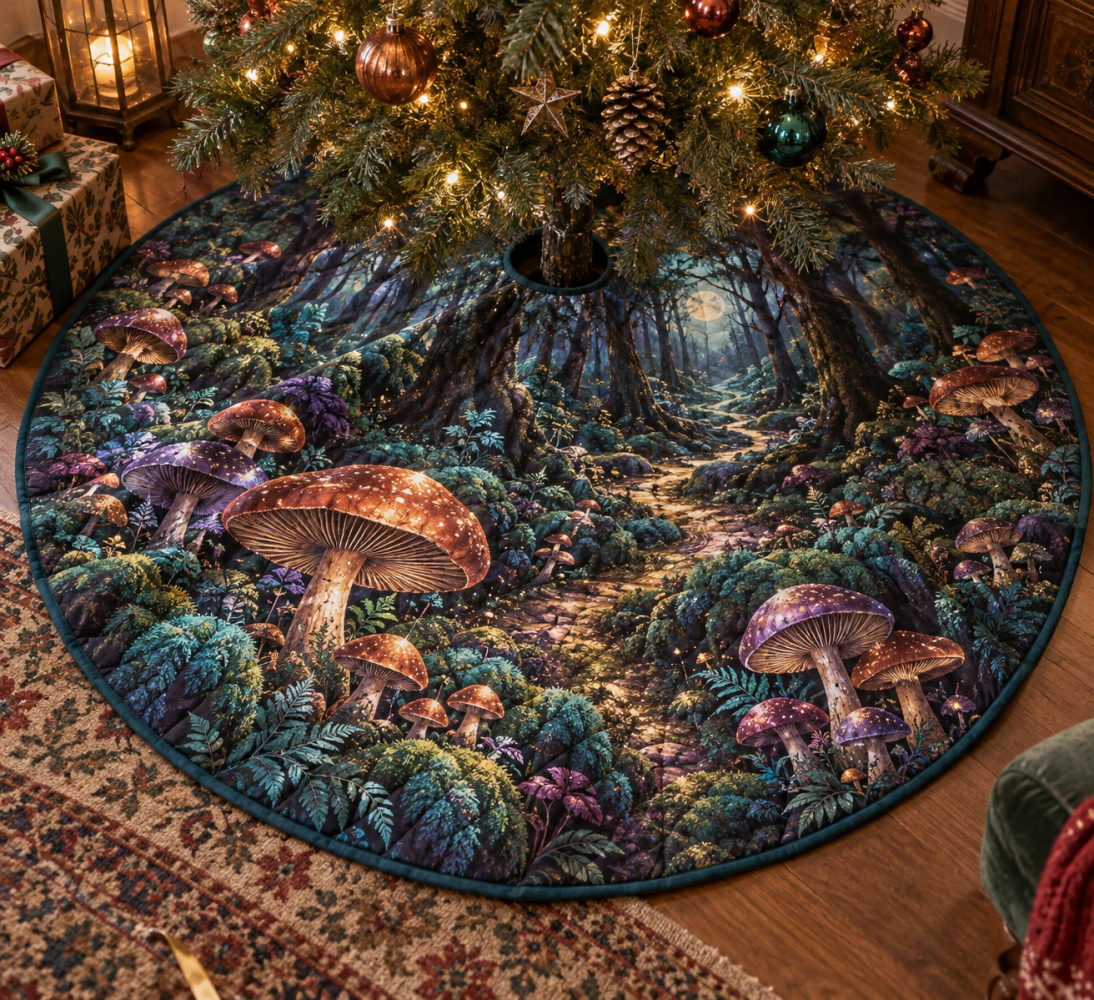 Woodland Mushroom Birthday Tree Skirt - Playful Fungi Design For Party Decor, Durable Mat, Easy Wrap & Machine Washable