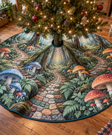 Woodland Mushroom Studio Tree Skirt - Artistic Rustic Mushroom Motif, Large Display Mat For Studios & Cozy Spaces