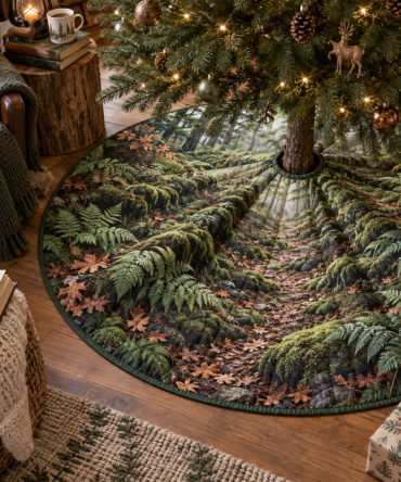 Reading Nook Fern Tree Skirt - Cozy Botanical Mat For Nooks & Alcoves, Plush Fabric, Easy Wrap & Care