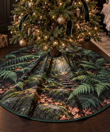 Bedroom Fern Tree Skirt - Serene Botanical Holiday Mat For Cozy Spaces, Soft Feel & Low-Profile Design