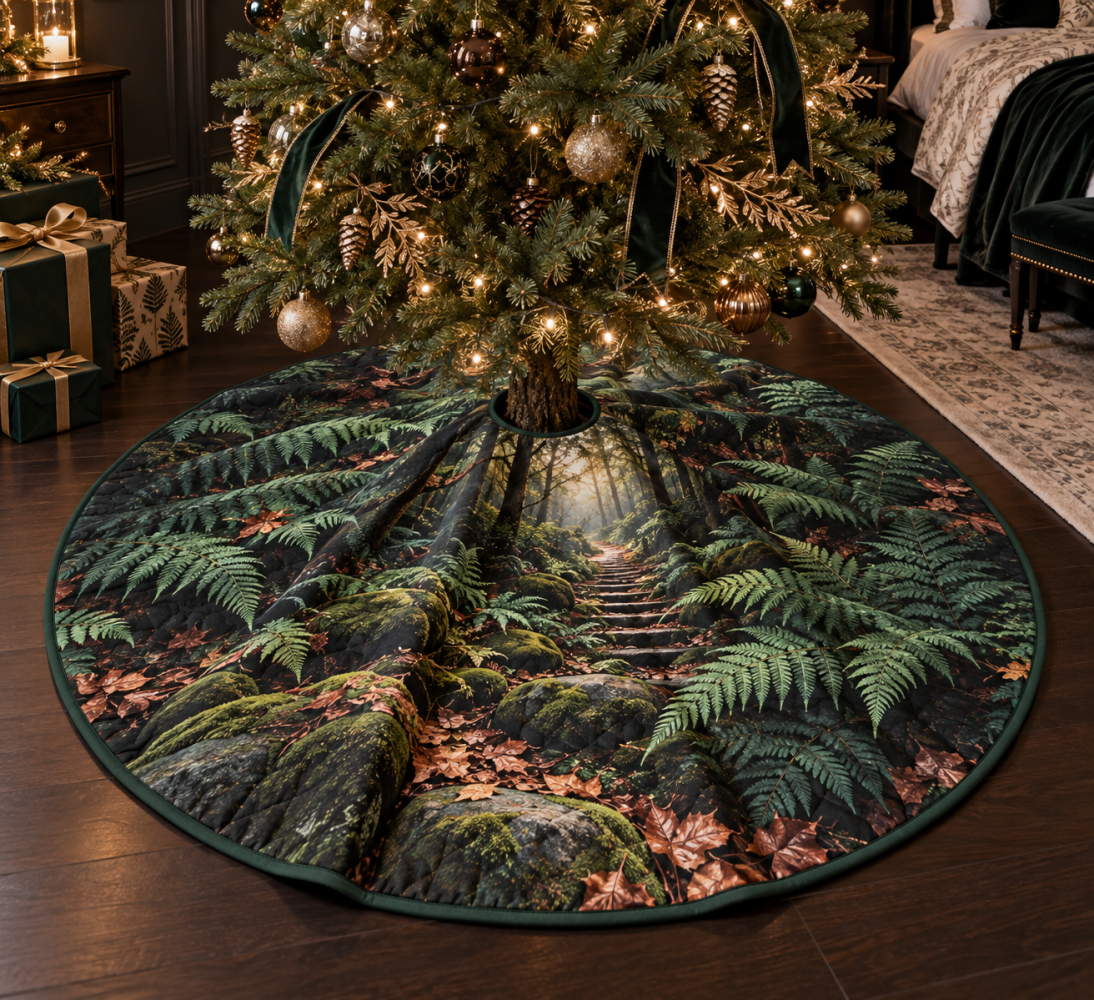 Bedroom Fern Tree Skirt - Serene Botanical Holiday Mat For Cozy Spaces, Soft Feel & Low-Profile Design