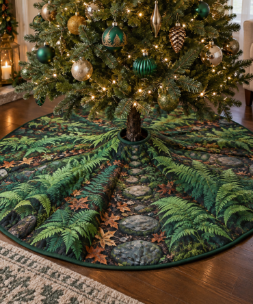 Living Room Fern Tree Skirt - Cozy Botanical Holiday Mat, Large Soft Fabric, Premium Finish & Machine-Washable