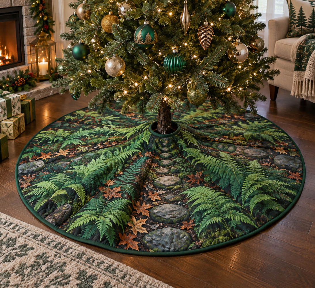 Living Room Fern Tree Skirt - Cozy Botanical Holiday Mat, Large Soft Fabric, Premium Finish & Machine-Washable