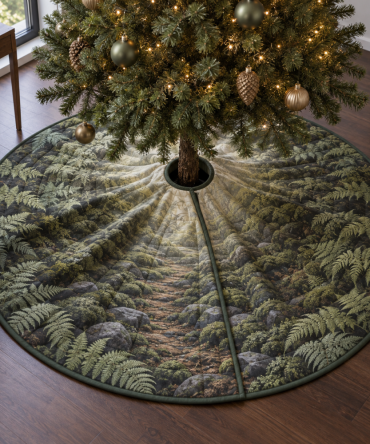Office-Friendly Fern Tree Skirt - Professional Botanical Holiday Mat, Low-Profile Design & Durable, Easy-Clean Fabric