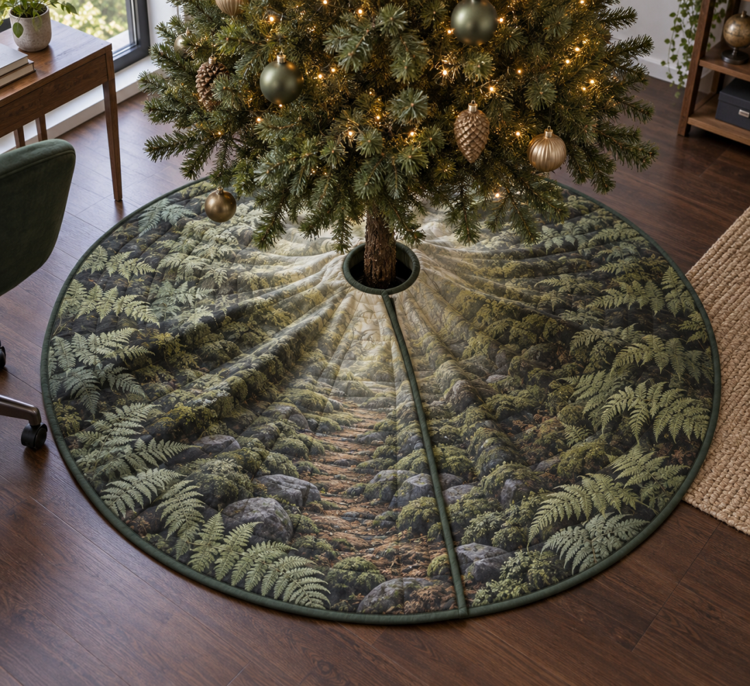 Office-Friendly Fern Tree Skirt - Professional Botanical Holiday Mat, Low-Profile Design & Durable, Easy-Clean Fabric