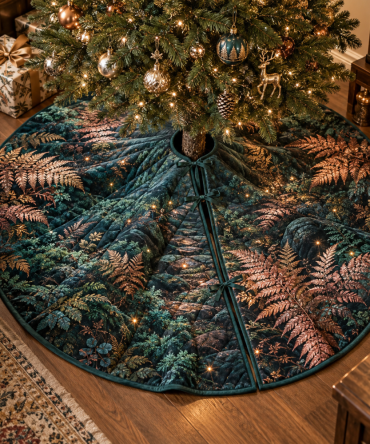 Festive Fern Birthday Tree Skirt - Celebration-Ready Botanical Design, Durable Holiday Mat, Washable & Easy-Fit