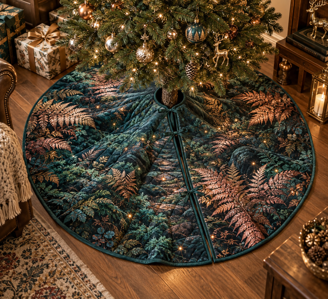 Festive Fern Birthday Tree Skirt - Celebration-Ready Botanical Design, Durable Holiday Mat, Washable & Easy-Fit