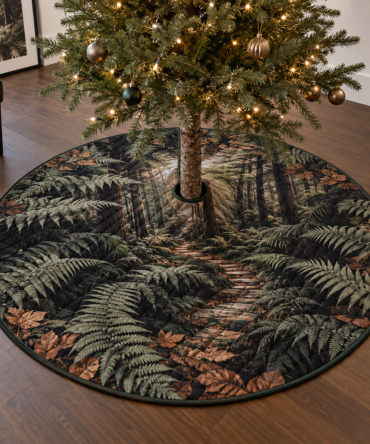 Luxe Fern Forest Christmas Tree Skirt - Botanical Gallery-Ready Holiday Mat, Large Round, Machine-Washable & Non-Slip
