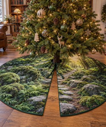 Small Moss And Stones Nook Tree Skirt — Petite Natural Christmas Skirt For Corners And Nooks, 36In Rustic Holiday Accent