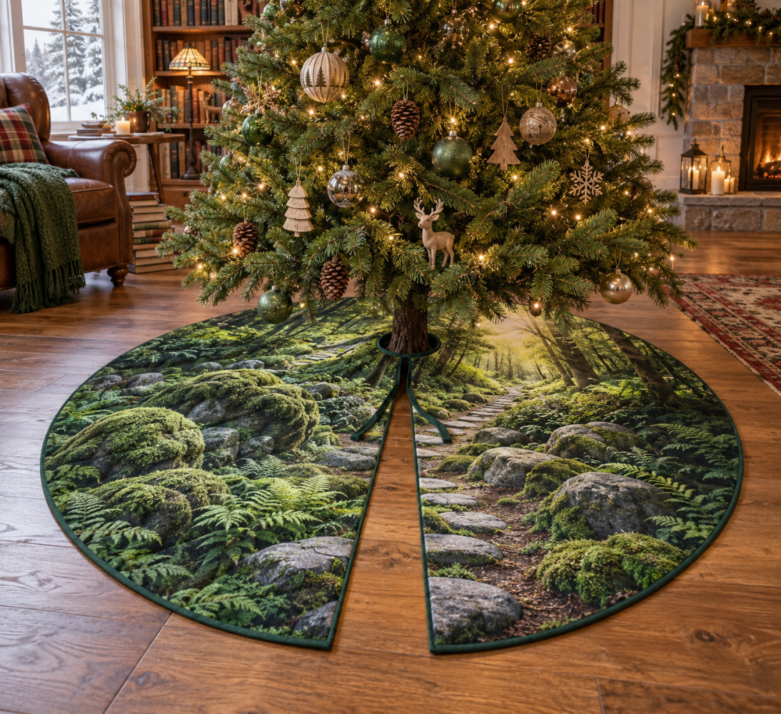 Small Moss And Stones Nook Tree Skirt — Petite Natural Christmas Skirt For Corners And Nooks, 36In Rustic Holiday Accent