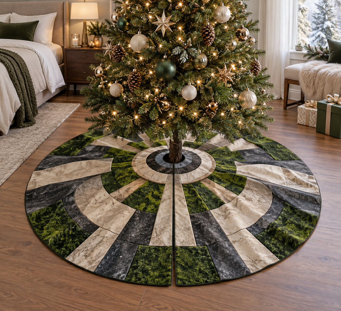 Moss And Stones Bedroom Holiday Tree Skirt — Cozy Natural Christmas Skirt For Bedrooms, Soft Low-Profile Design, 48In Fit