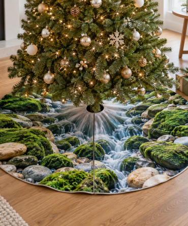 Statement Moss And Stones Living Room Tree Skirt — Large Natural Christmas Tree Skirt, Elegant Holiday Centerpiece, 72In For Grand Trees