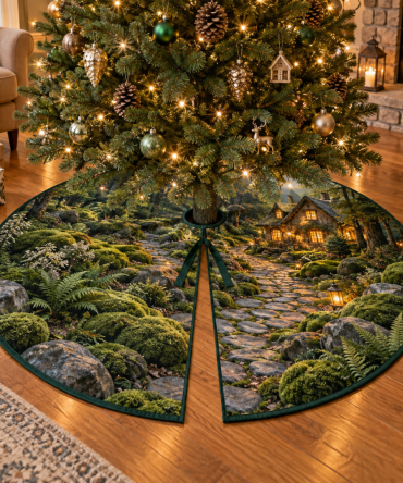 Housewarming Moss And Stones Holiday Tree Skirt — Thoughtful Gift-Ready Christmas Skirt, Natural Textured Décor, 50In Easy Care
