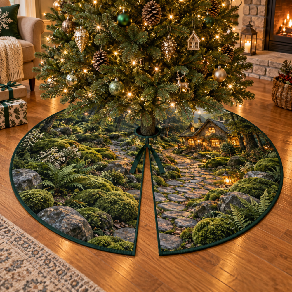 Housewarming Moss And Stones Holiday Tree Skirt — Thoughtful Gift-Ready Christmas Skirt, Natural Textured Décor, 50In Easy Care
