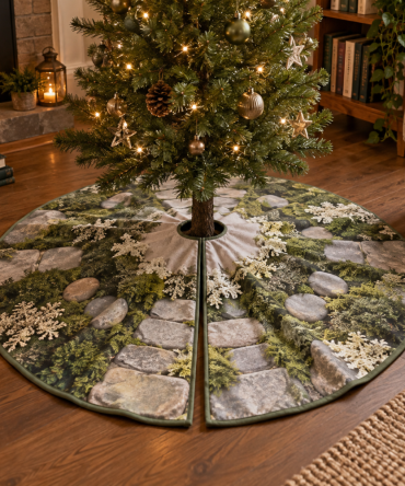 Quiet Corner Moss And Stones Christmas Tree Skirt — Subtle Natural Holiday Floor Décor, Low-Profile Rustic Base, 40In Compact Fit