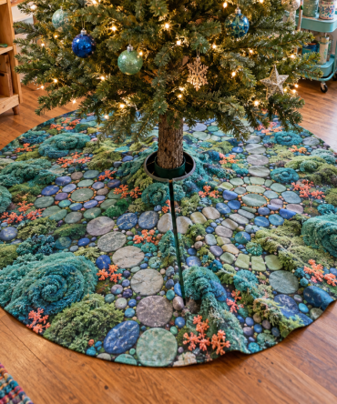 Moss And Stones Studio Christmas Tree Skirt — Modern Natural Holiday Décor For Studios, Low-Profile Tree Skirt, 48-60In Versatile Fit