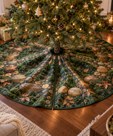 Moss And Stones Host Gift Holiday Tree Skirt — Elegant Natural Christmas Tree Skirt, Thoughtful Housewarming Gift, Machine Washable, 60In