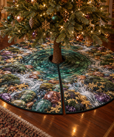 Forest Stream Collector Edition Tree Skirt — Limited-Edition Woodland Scene, Quilted Holiday Skirt For Elegant Home Displays 60"