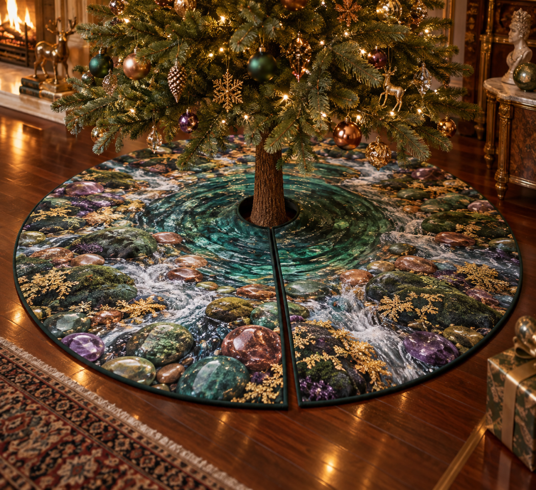 Forest Stream Collector Edition Tree Skirt — Limited-Edition Woodland Scene, Quilted Holiday Skirt For Elegant Home Displays 60"