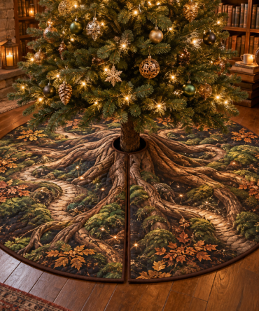Enchanted Roots Reading Nook Tree Skirt — Petite Botanical Christmas Skirt, Cozy Accent For Book Corners, Soft & Machine-Washable