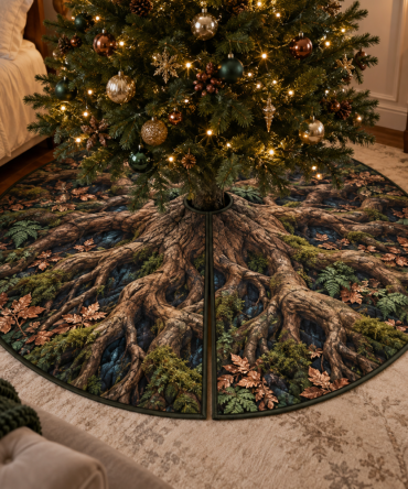 Enchanted Roots Bedroom Tree Skirt — Delicate Botanical Christmas Skirt, Soft Fabric For Intimate Spaces, Compact & Machine-Washable Holiday Accent