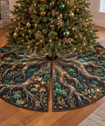 Enchanted Roots Living Room Tree Skirt — Luxe Botanical Christmas Skirt, Large 48" Holiday Base, Soft Premium Fabric, Machine-Washable