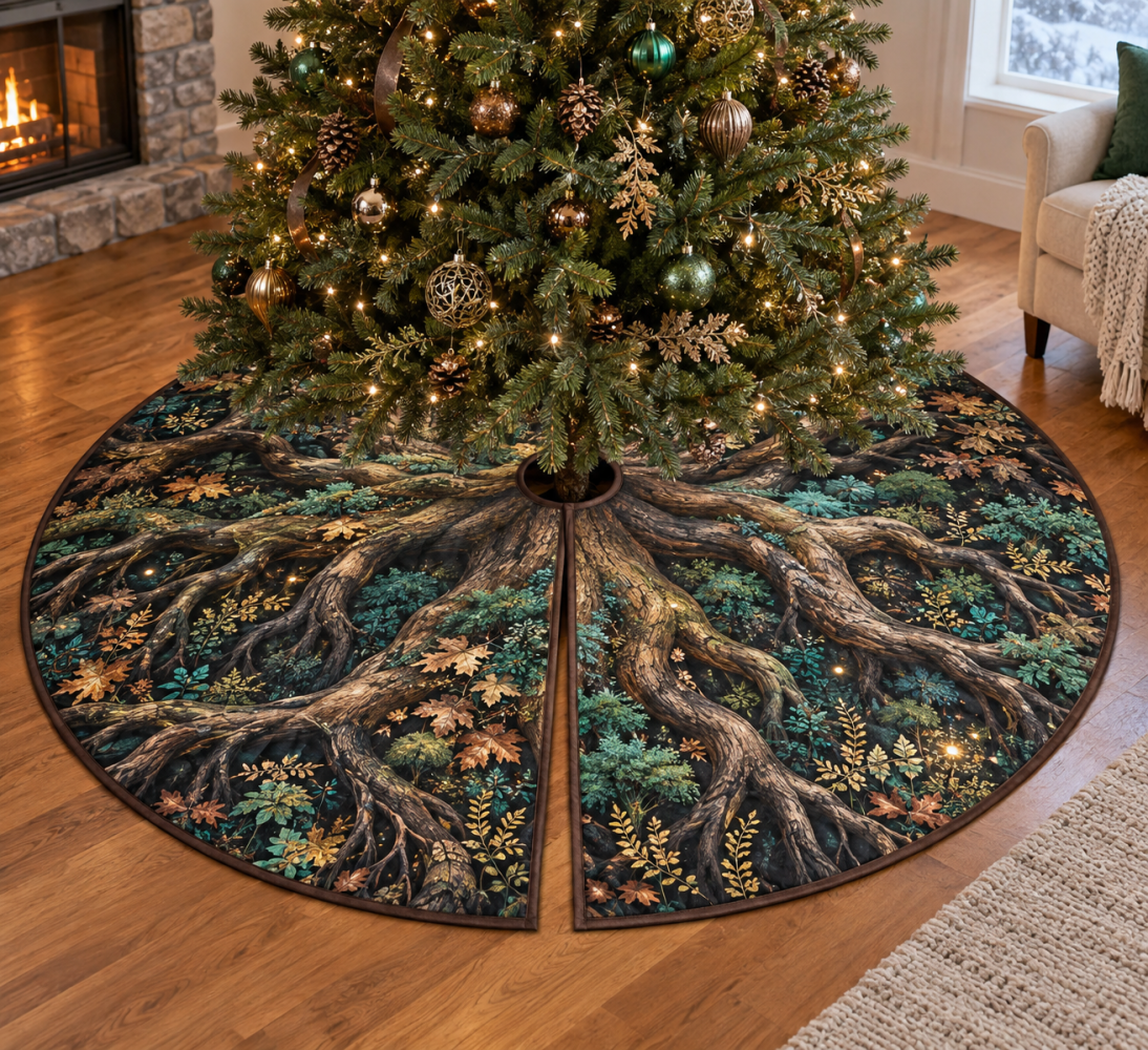 Enchanted Roots Living Room Tree Skirt — Luxe Botanical Christmas Skirt, Large 48" Holiday Base, Soft Premium Fabric, Machine-Washable
