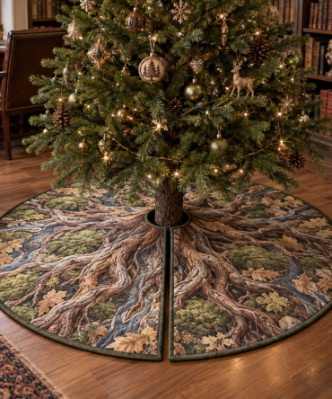 Enchanted Roots Home Office Tree Skirt — Stylish Botanical Christmas Skirt For Home Offices, Professional Holiday Decor, Compact & Washable