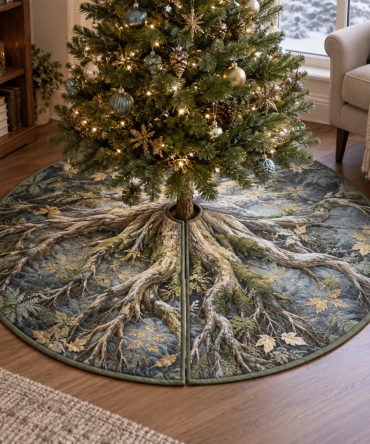 Enchanted Roots Quiet Corner Tree Skirt — Serene Botanical Holiday Skirt For Cozy Corners, Soft Fabric, Compact & Machine-Washable
