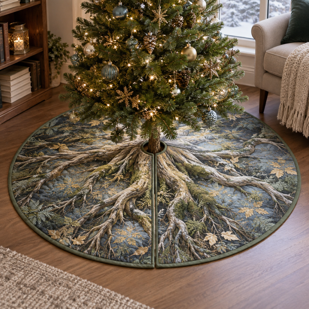 Enchanted Roots Quiet Corner Tree Skirt — Serene Botanical Holiday Skirt For Cozy Corners, Soft Fabric, Compact & Machine-Washable