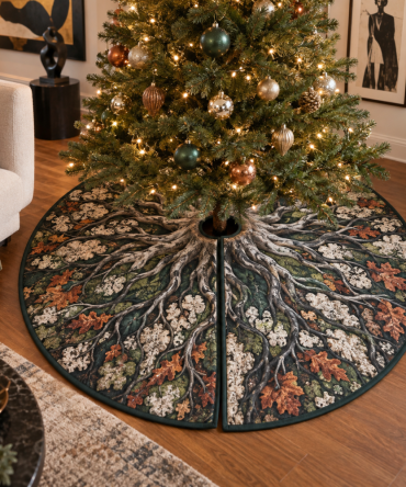 Enchanted Roots Gallery Wall Tree Skirt — Artistic Botanical Christmas Skirt, Curated Holiday Accent For Display Walls & Living Spaces, Premium Finish