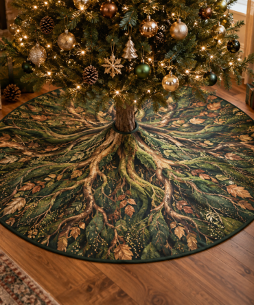 Enchanted Roots Host Gift Tree Skirt — Elegant Botanical Christmas Skirt, Premium Fabric, Perfect Hostess Gift, Machine-Washable 48"