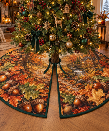 Housewarming Acorns & Oak Leaves Tree Skirt — Charming Quilted Gift For New Homes, Seasonal Celebrations & Thoughtful Hosts