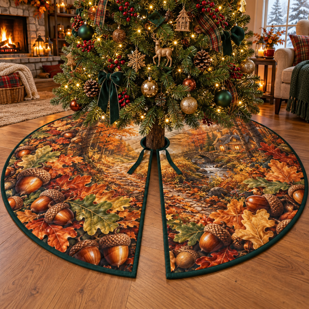 Housewarming Acorns & Oak Leaves Tree Skirt — Charming Quilted Gift For New Homes, Seasonal Celebrations & Thoughtful Hosts