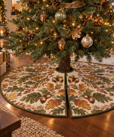 Acorns & Oak Leaves Host Gift Tree Skirt — Elegant Quilted Holiday Base, Ideal For Entertainer Gifts & Seasonal Hosting