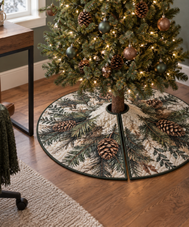 Home Office Pinecones & Needles Tree Skirt — Professional Holiday Décor For Desks, Studios & Work-From-Home Spaces