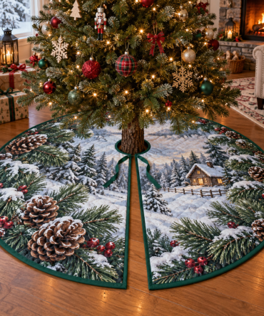 Housewarming Pinecones & Needles Christmas Tree Skirt — Thoughtful Giftable Holiday Accent For New Homes & Celebrations
