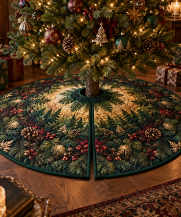 Collector Edition Pinecones & Needles Holiday Tree Skirt — Artisan Quilted Centerpiece For Luxury Seasonal Displays
