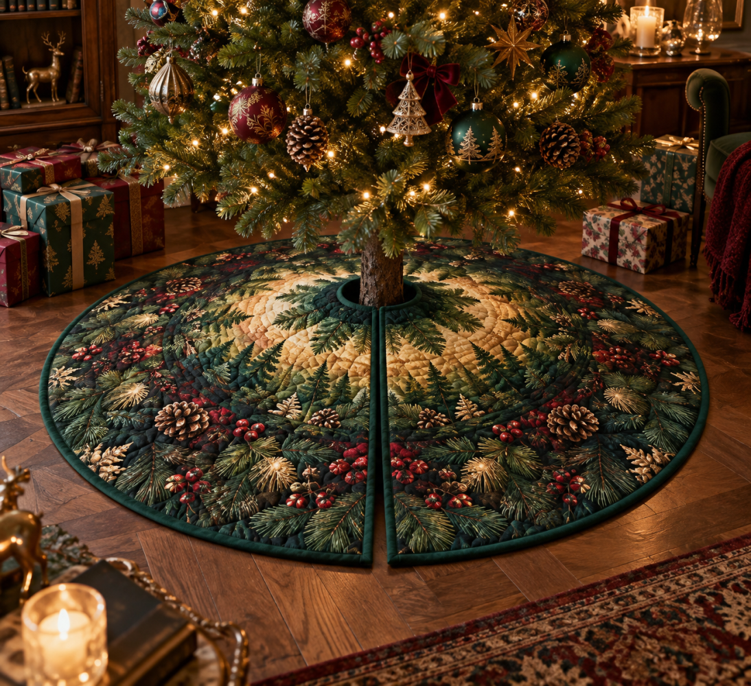 Collector Edition Pinecones & Needles Holiday Tree Skirt — Artisan Quilted Centerpiece For Luxury Seasonal Displays