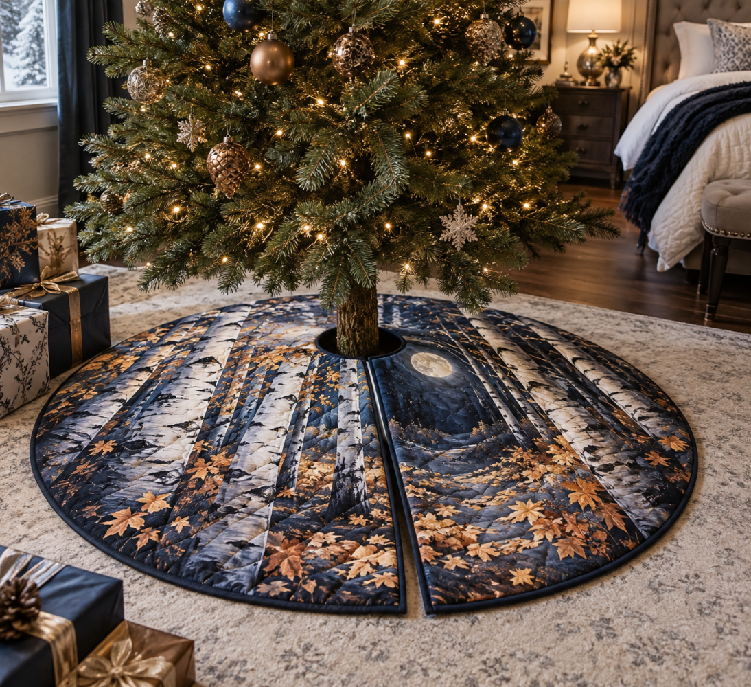 Birch Grove Bedroom Christmas Tree Skirt - Serene Rustic Tree Base Cover, 38-Inch, Soft Neutral Accent For Small Bedrooms