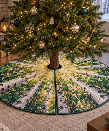Birch Grove Living Room Holiday Tree Skirt - Large Rustic Christmas Tree Base Cover, 60-Inch, Statement Piece For Home Decor