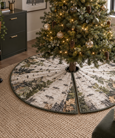 Birch Grove Home Office Holiday Tree Skirt - Professional Rustic Tree Base Cover, 44-Inch, Stylish Workspace Seasonal Accent