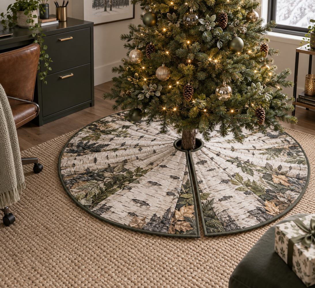 Birch Grove Home Office Holiday Tree Skirt - Professional Rustic Tree Base Cover, 44-Inch, Stylish Workspace Seasonal Accent