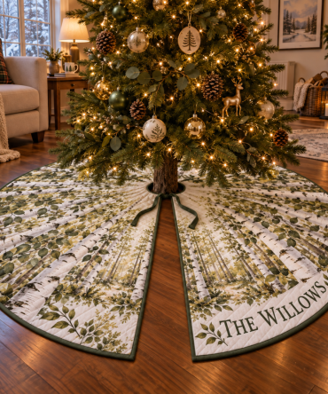 Birch Grove Housewarming Christmas Tree Skirt - Thoughtful Welcome Gift, 48-Inch Rustic Tree Base Cover, Ready-To-Gift Packaging